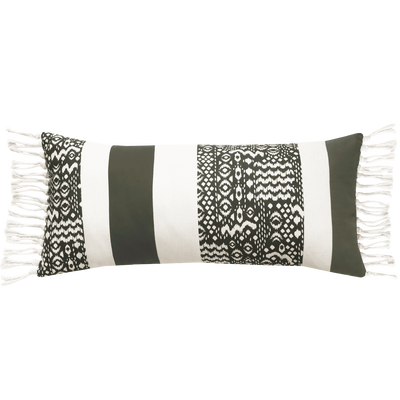 Kussen bohemian streep olijf ecru