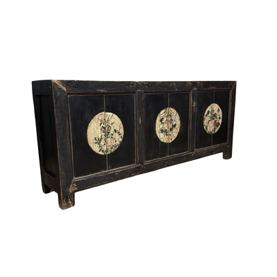 Dressoir 6dr zwart/beschilderd uniek