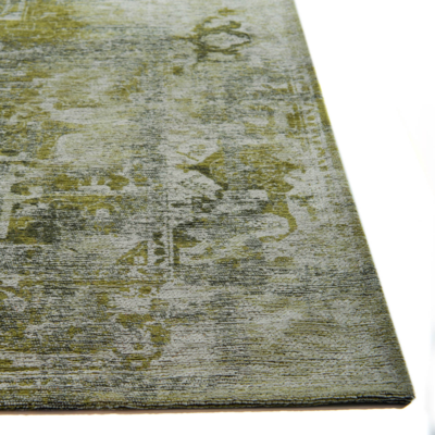 Vloerkleed Heris groen met sierlijke motieven in het midden, vervaagde kleuren en texturen, antieke look