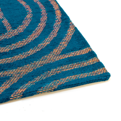 Vloerkleed Disco donkerblauw met geometrische lijnen en cirkels