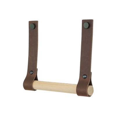 Leren toiletrolhouder (roldrager: rondhout)