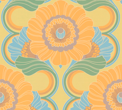 Retro behang met bloemmotief licht gestructureerd