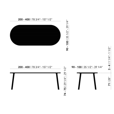 Studio HENK tafel Slim X-type Plat ovaal, zwart frame - Smart Collectie