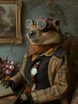Canvas schilderij van een bever 80x120 cm