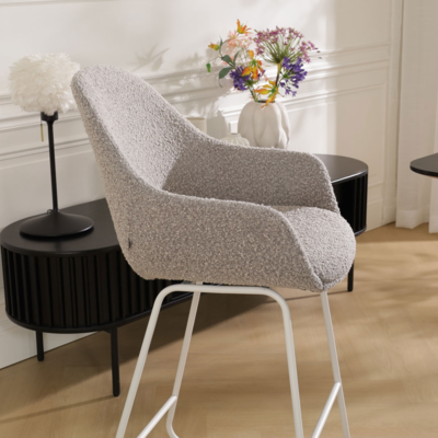 Barkruk Nino-Mae met armleuningen - wit onderstel 75 cm