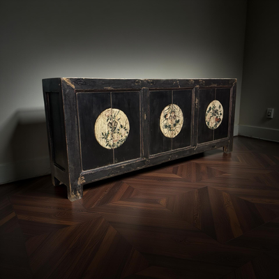 Dressoir 6dr zwart/beschilderd uniek