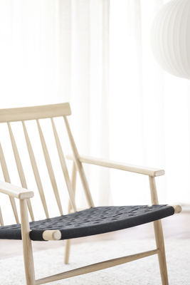 Fauteuil Canwood houten whitewash - zwarte zitting