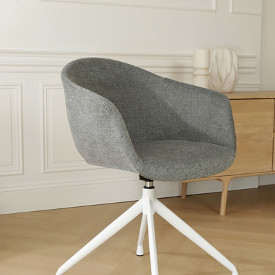 Draaibare eetkamerstoel Nola-Otis gestoffeerd - wit onderstel - met armleuningen