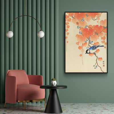 Walljar canvas schilderij - Ohara Koson - Great Tit On Paulownia Branch