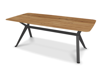 They &amp; Me eettafel Chat – bootsvorm – eiken rustiek lak – onderstel RAL9017 verkeerszwart