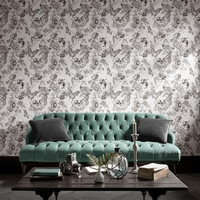 Graham &amp; Brown  vliesbehang  Skull Roses  Zwart/Wit