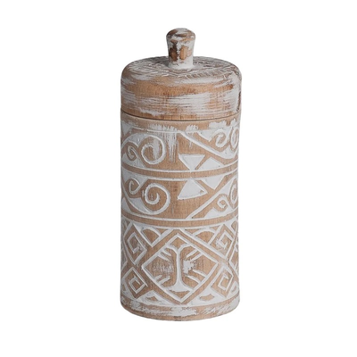 Houten pot met deksel Borneo naturel/wit