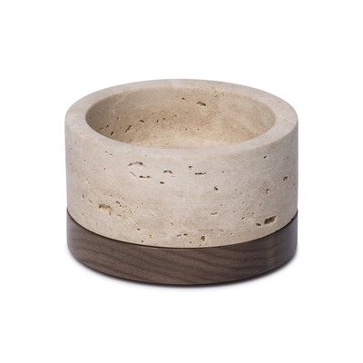Travertine kaarshouder incl. hout plateau