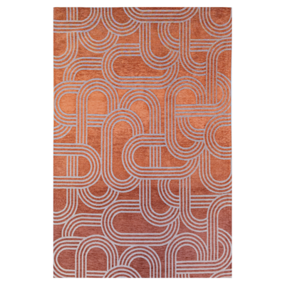 Vloerkleed Disco rood met geometrische lijnen en cirkels