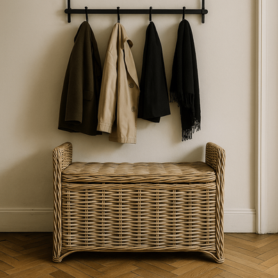 Rieten Bankje met opbergruimte