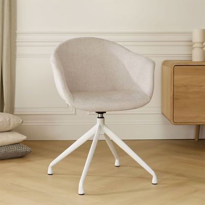 Draaibare eetkamerstoel Nola-Otis gestoffeerd - wit onderstel - met armleuningen