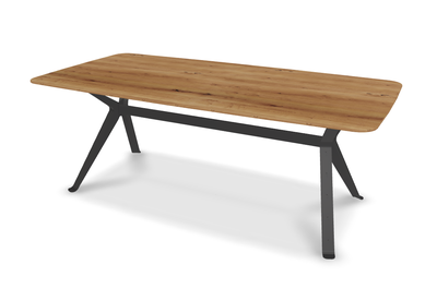 They &amp; Me eettafel Chat – bootsvorm – eiken rustiek lak – onderstel RAL9017 verkeerszwart