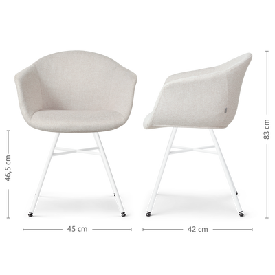 Eetkamerstoel Noa-Otis wit onderstel met armleuningen