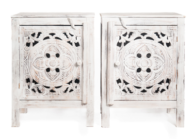 Nachtkastjes Mandala whitewash - set van 2