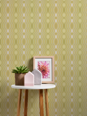 Vliesbehang in retrostijl met geometrische patronen - groen, crème, wit