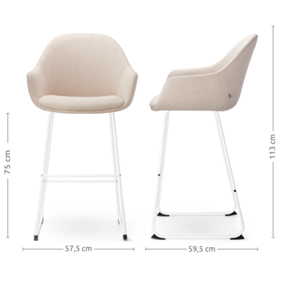 Barkruk Nino-Mae met armleuningen - wit onderstel 75 cm