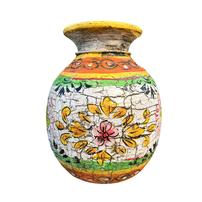 Oude houten pot Handbeschilderd L