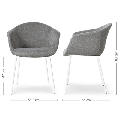 Eetkamerstoel Nora-Otis gestoffeerd - wit onderstel - met armleuningen