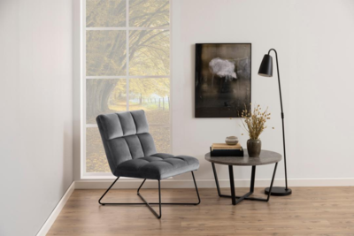 Zaragoza Fauteuil Fluweel - Donkergrijs met zwarte poten