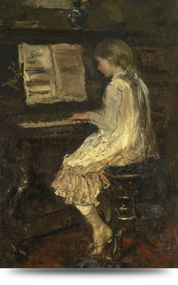 Canvas schilderij Meisje aan de piano