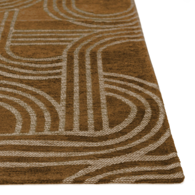 Vloerkleed Disco geel met geometrische lijnen en cirkels