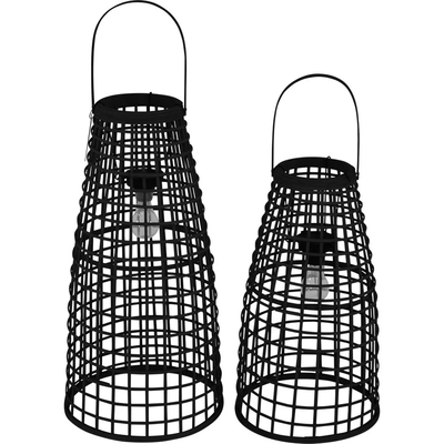 Lantaarn Anzu naturel met LED - set van 2