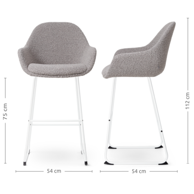 Barkruk Nino-Mae met armleuningen - wit onderstel 75 cm
