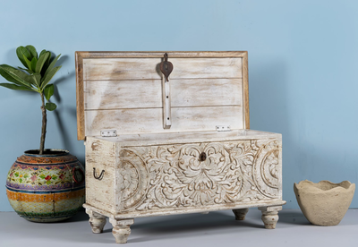 Ahil - Handgesneden Mangohouten Opbergkist Vintage