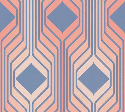 Vliesbehang abstract ruitpatroon in retrostijl – blauw, rood, roze