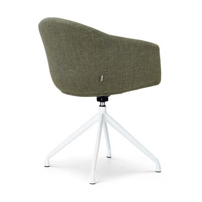 Draaibare eetkamerstoel Nola-Otis gestoffeerd - wit onderstel - met armleuningen