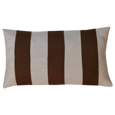 Kussen linnen streep dark chocolate zand