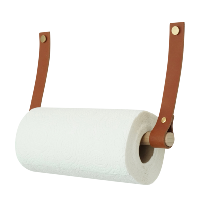 Leren keukenrolhouder (roldrager: rondhout)