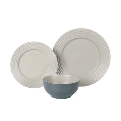 Flamefield Ripple Sand 12-delig melamine servies zand/grijs