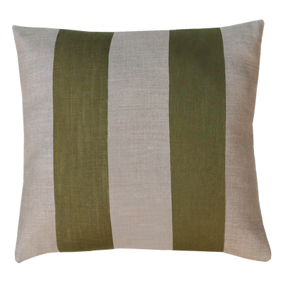 Kussen linnen streep olijf zand