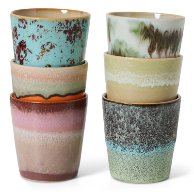 70s ceramics: coffee mugs, surreal (set of 6)