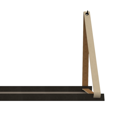 Stalen wandplank 70x20cm - incl. leren plankdragers Stalen wandplank met leren plankdragers - Creme