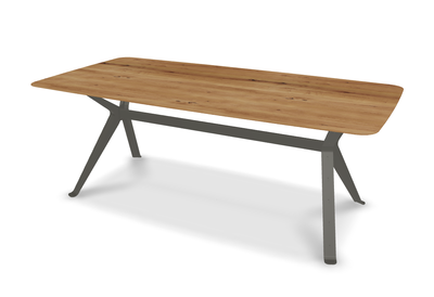 They & Me eettafel Chat – bootsvorm – eiken rustiek lak – RAL7022 ombergrijs