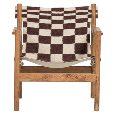 Zano fauteuil hout bruin met kelim zitting naturel