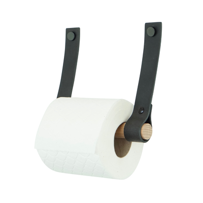 Leren toiletrolhouder (roldrager: rondhout)