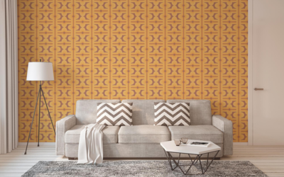 Vliesbehang abstracte patronen uit de jaren 70 in warme kleuren – bruin, geel, oranje