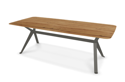 They & Me eettafel Chat – bootsvorm – eiken rustiek lak – RAL7022 ombergrijs