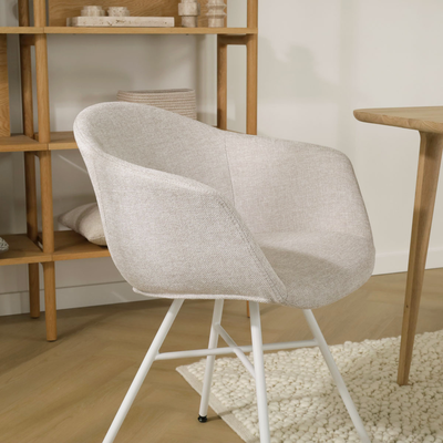 Eetkamerstoel Noa-Otis wit onderstel met armleuningen