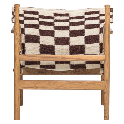 Zano fauteuil hout bruin met kelim zitting naturel