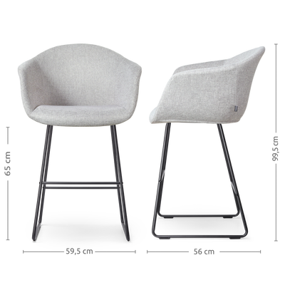 Barkruk Nino-Otis gestoffeerd met zwart onderstel (zithoogte 65 cm)