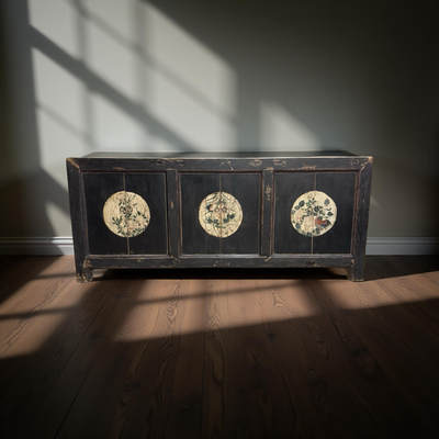 Dressoir 6dr zwart/beschilderd uniek